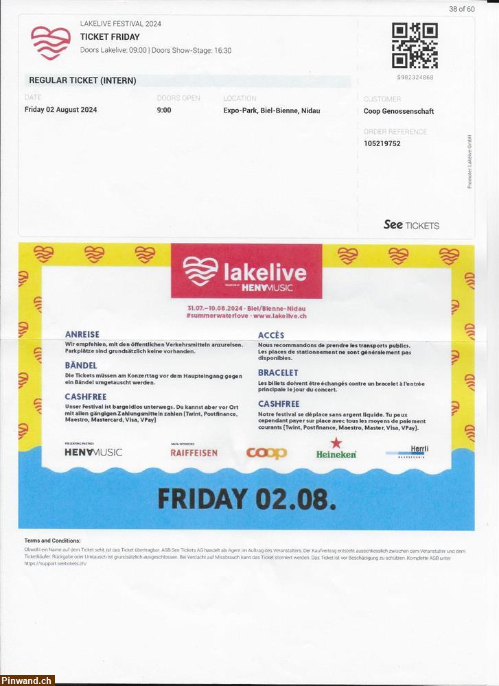 Bild 1: 2 Tickets Lakelive Festival Biel zu verkaufen