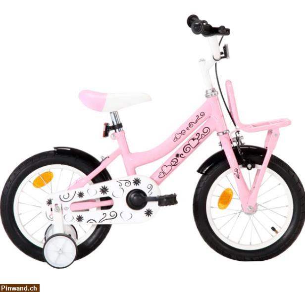 Bild 1: Kinderfahrrad mit Frontgepäckträger 14 Zoll Weiß und Rosa