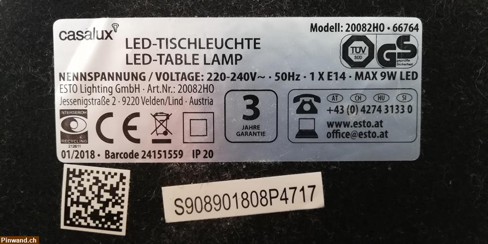 Bild 7: Tischlampe E14 max.9W LED